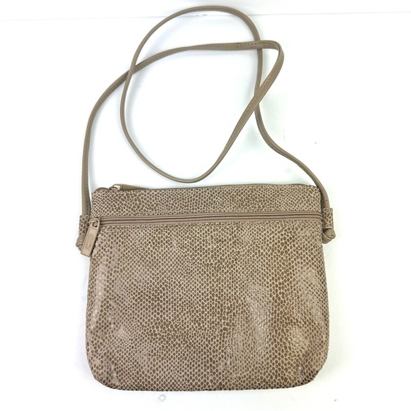 Pinky Crossbody Bag Vintage Womens Handbag Tan Leather Snakeskin Textured Purse - Picture 1 of 8